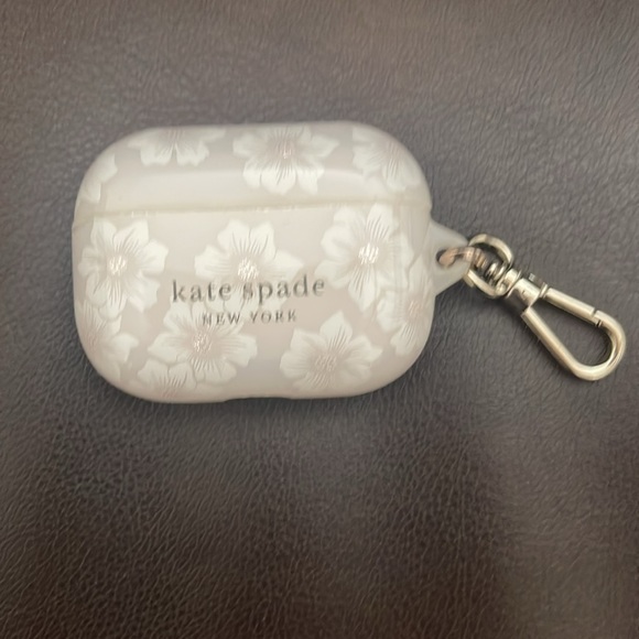 Kate Spade New York AirPods Pro Case w/Keychain- Hollyhock Cream, 2nd/ 1st Gen. - Picture 2 of 3